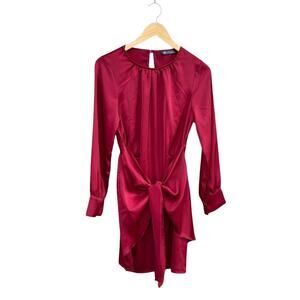 Pretty Garden Red Burgundy Long Sleeve Front Knotted Wrapped Dress Size XXL